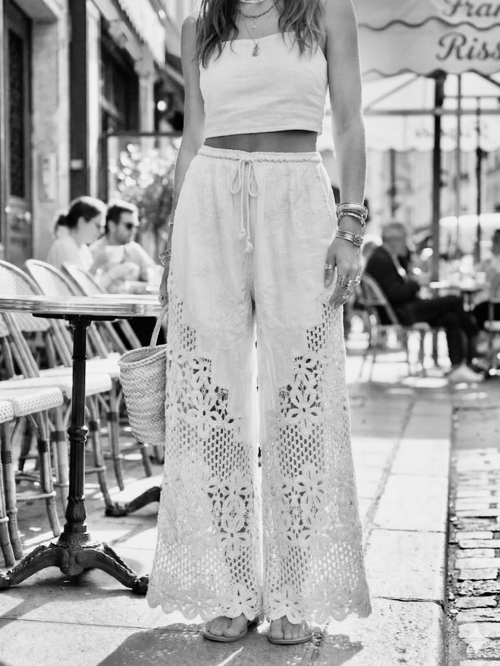 MADE IN ITALY White Crochet Wide-Leg Pants